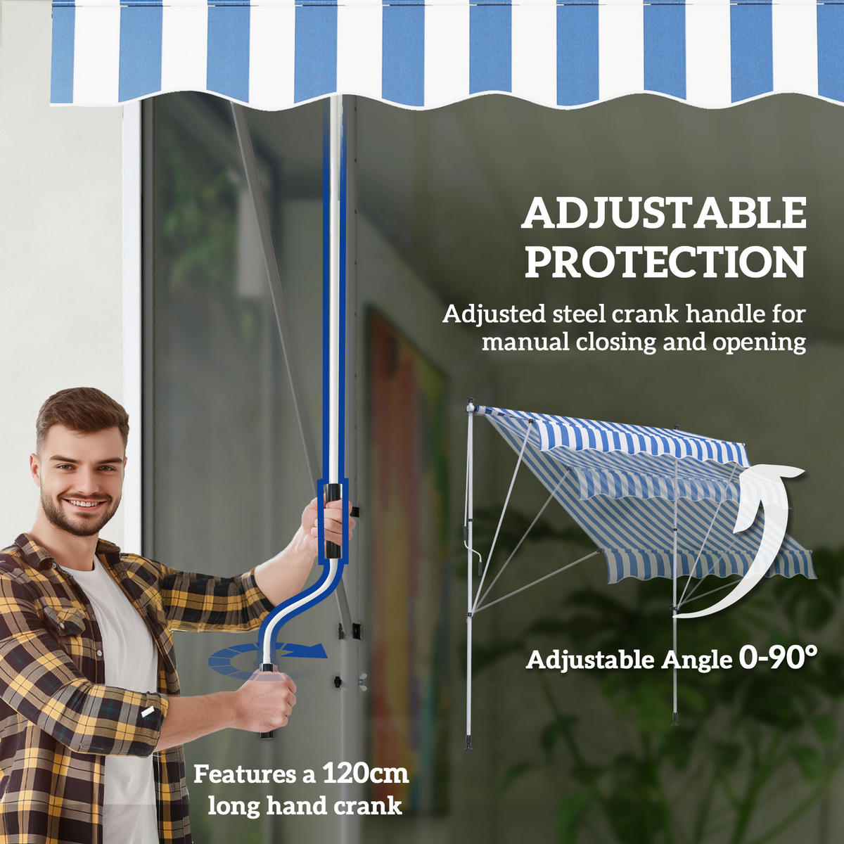 KLEMMMARKISE 200x150 cm höhenverstellbar blau weiß - Blau, Metall (200/280/150cm) - LEBENLANG