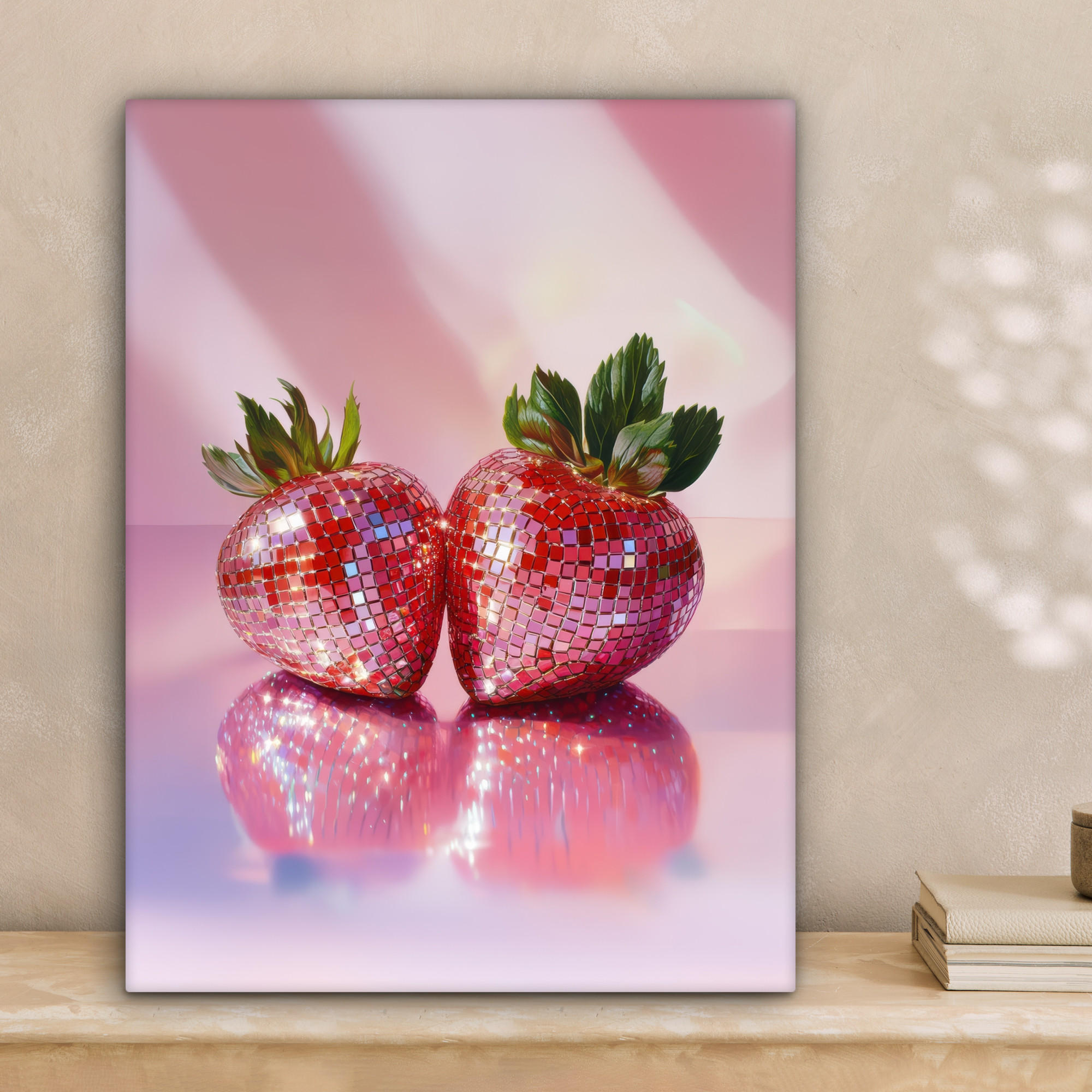 LEINWANDBILD Disco - Obst - Glitzer - Erdbeere 30x40 cm - Pink, Textil (30/40cm) - MuchoWow