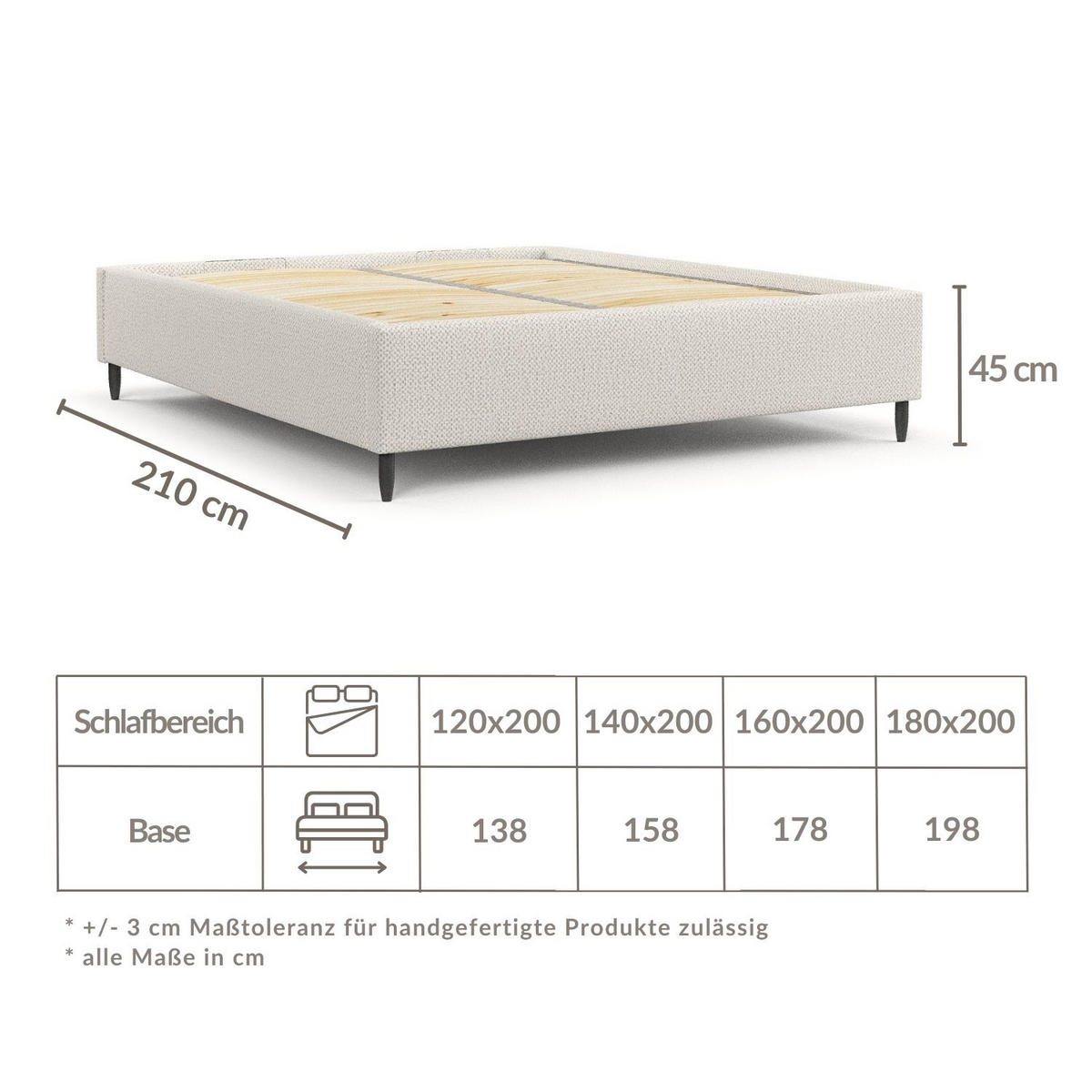 POLSTERBETT Larch Creme 140/200 cm im Chenille-Stoff - Creme/Schwarz, Holz/Holzwerkstoff (140/200cm) - Maison de Reve