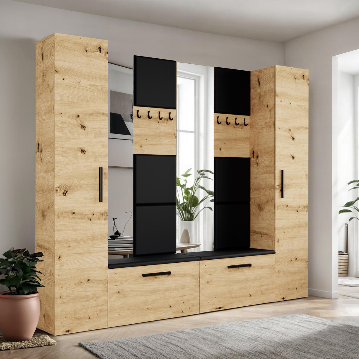 GARDEROBENSCHRANK MODULO 241,2/204/40 cm Modern Garderobe-Set Eiche Artisan - Schwarz/Eiche Artisan, Holzwerkstoff (241.2/204/40cm) - MASSENO