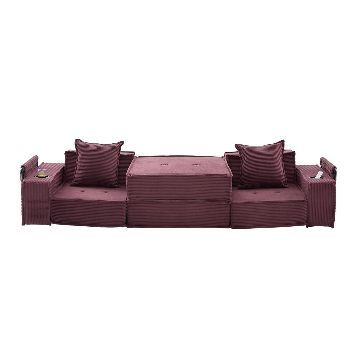 SCHLAFSOFA Zweisitzer mit Schlaffunktion,ausziehbar,Modulares Design,Cord,Weinrot - Rot, Textil (162/42/54cm) - LVHOM