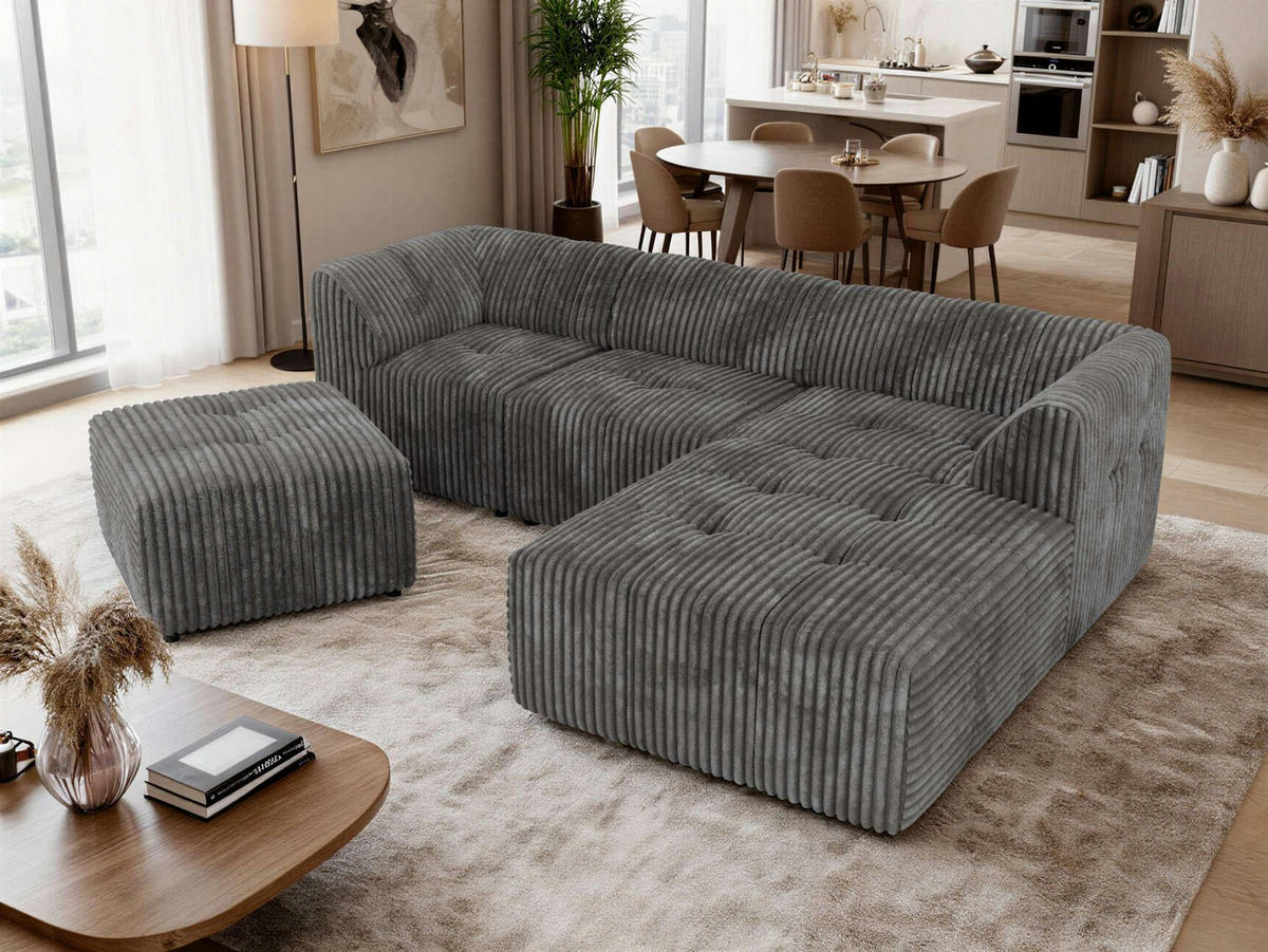 ROHOVÁ SEDAČKA VORITA L 4M - Šedá Manšestr - Pravá - šedá/černá, textil/plast (176/267cm) - MKS