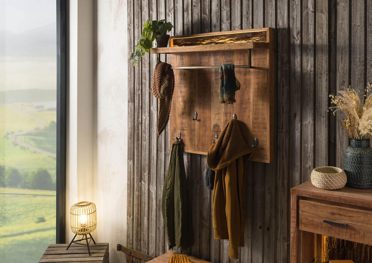 WANDGARDEROBE Akazie 88x25x88 natur lackiert BARK #119 - Braun, Holz (88/88/25cm) - Massivmoebel24