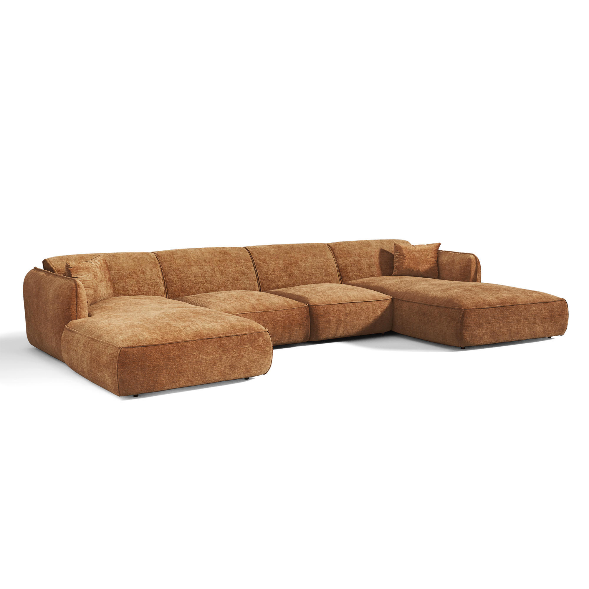 PANORAMA-SOFA LOMI Geprägter Samt Karamell 346cm - Braun, Textil (346/76/166cm) - Premium Interiors