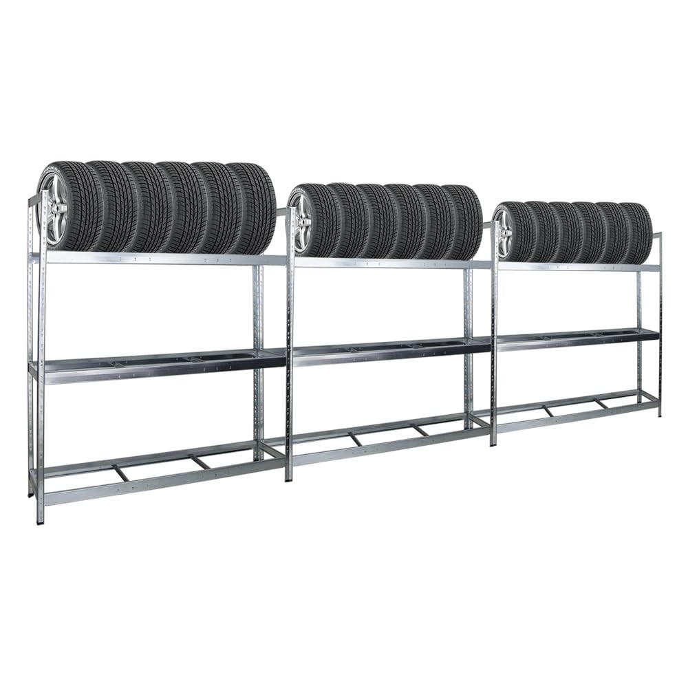 REIFENREGAL Tiger XL 3er-Set mit 3x 200x180x45 cm 300 kg Fachlast bis zu 63 Reifen Verzinkt - Silberfarben, Metall (540/200/45cm) - PROREGAL