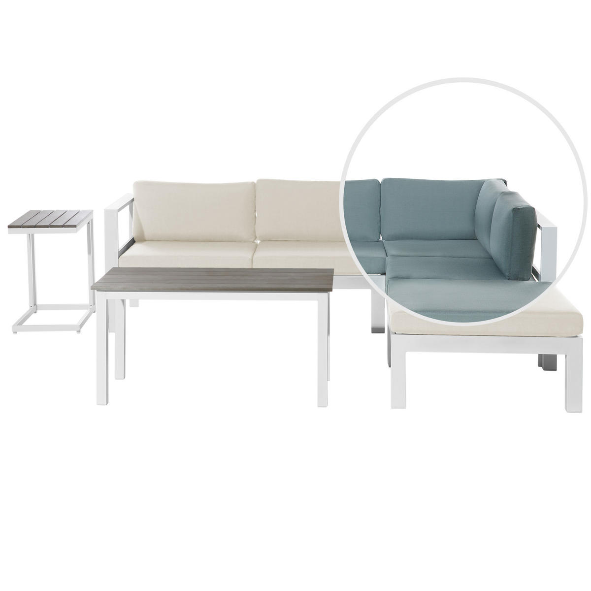 LOUNGE SET 5-Sitzer weiß Auflagen Beige mit zusätzlichen Bezügen mintgrün Messina - Beige/Weiß, Metall - Beliani