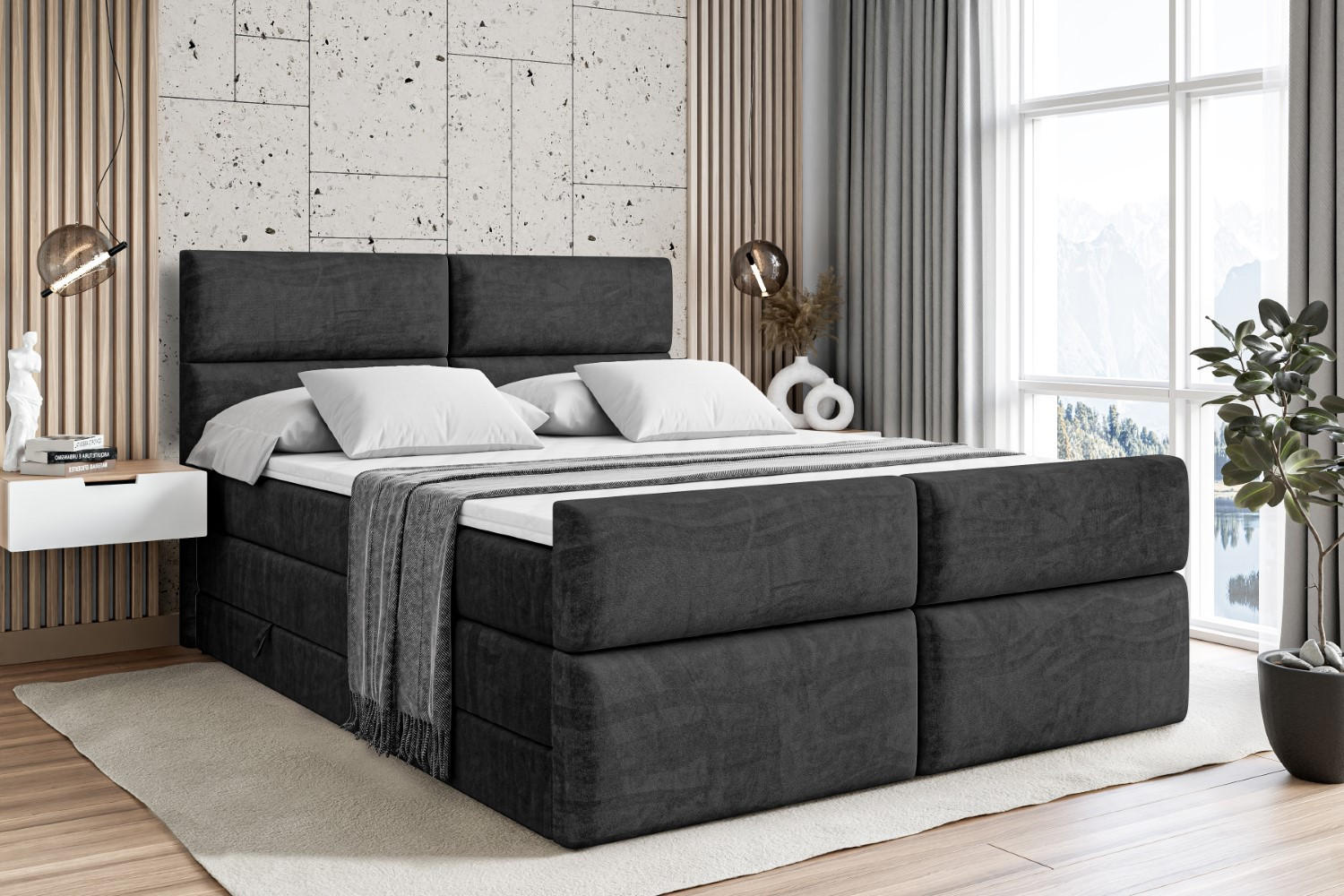 BOXSPRINGBETT BOXI3-Z KING - 120x200 - H3/H4 - Schwarz - Schwarz, Holzwerkstoff (120/200cm) - ALTDECOR