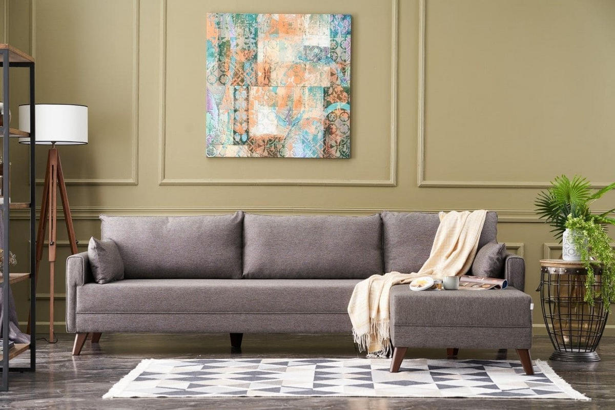 ECKSOFA mit losen Rückenkissen und Schlaffläche - Taupe/Rotbraun, Holz/Kunststoff (165/275cm) - myHomelando