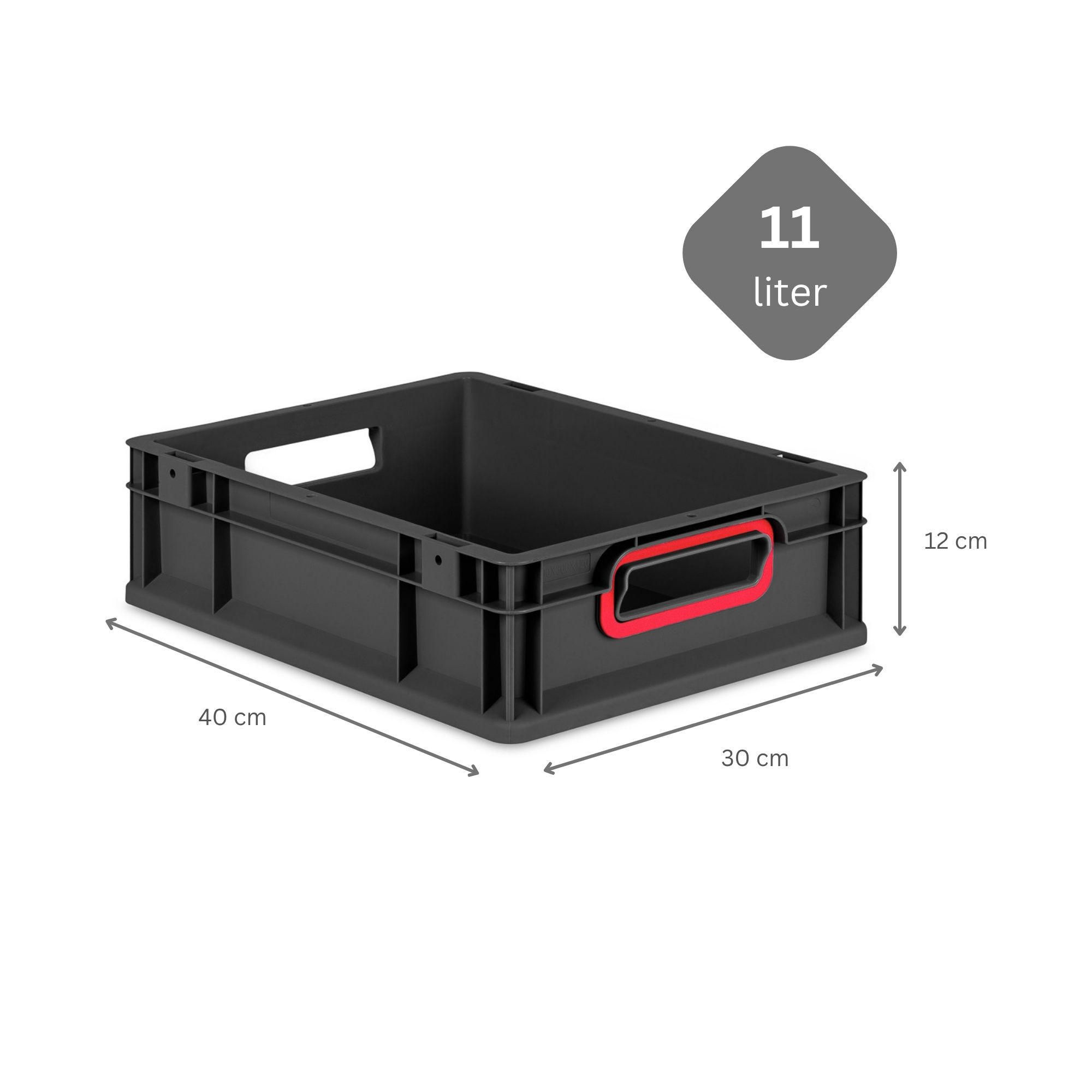 EUROBOX NextGen Color 12x30x40 cm 11 Liter Griffe rot offen, Schwarz - Rot/Schwarz, Kunststoff (30/12/40cm) - PROREGAL