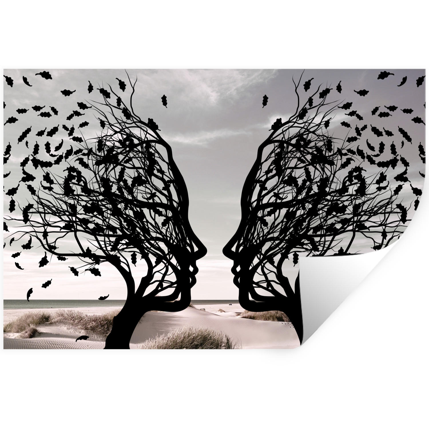 WANDTATTOO Strand - Meer - Menschen - Baum - Moderne Kunst 60x40 cm - Hellgrau, Kunststoff (60/40/0.1cm) - MuchoWow