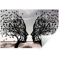 WANDTATTOO Strand - Meer - Menschen - Baum - Moderne Kunst 60x40 cm - Hellgrau, Kunststoff (60/40/0.1cm) - MuchoWow