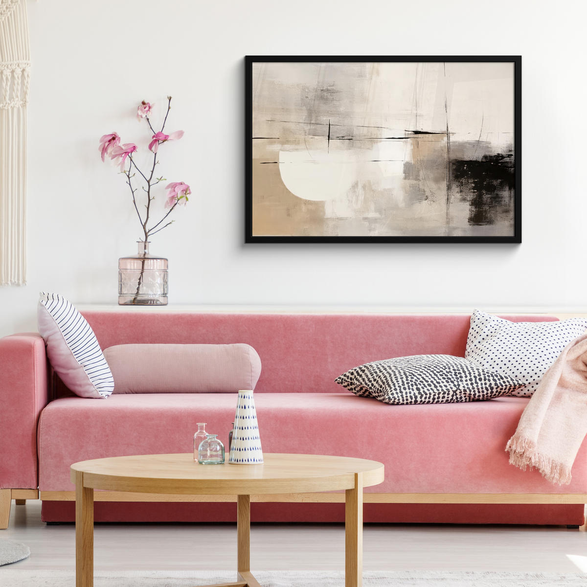 ZARÁMOVANÝ PLAGÁT Abstraktné - Umenie - Sivé 90x60 cm - svetlosivá, papier (90/60cm) - MuchoWow