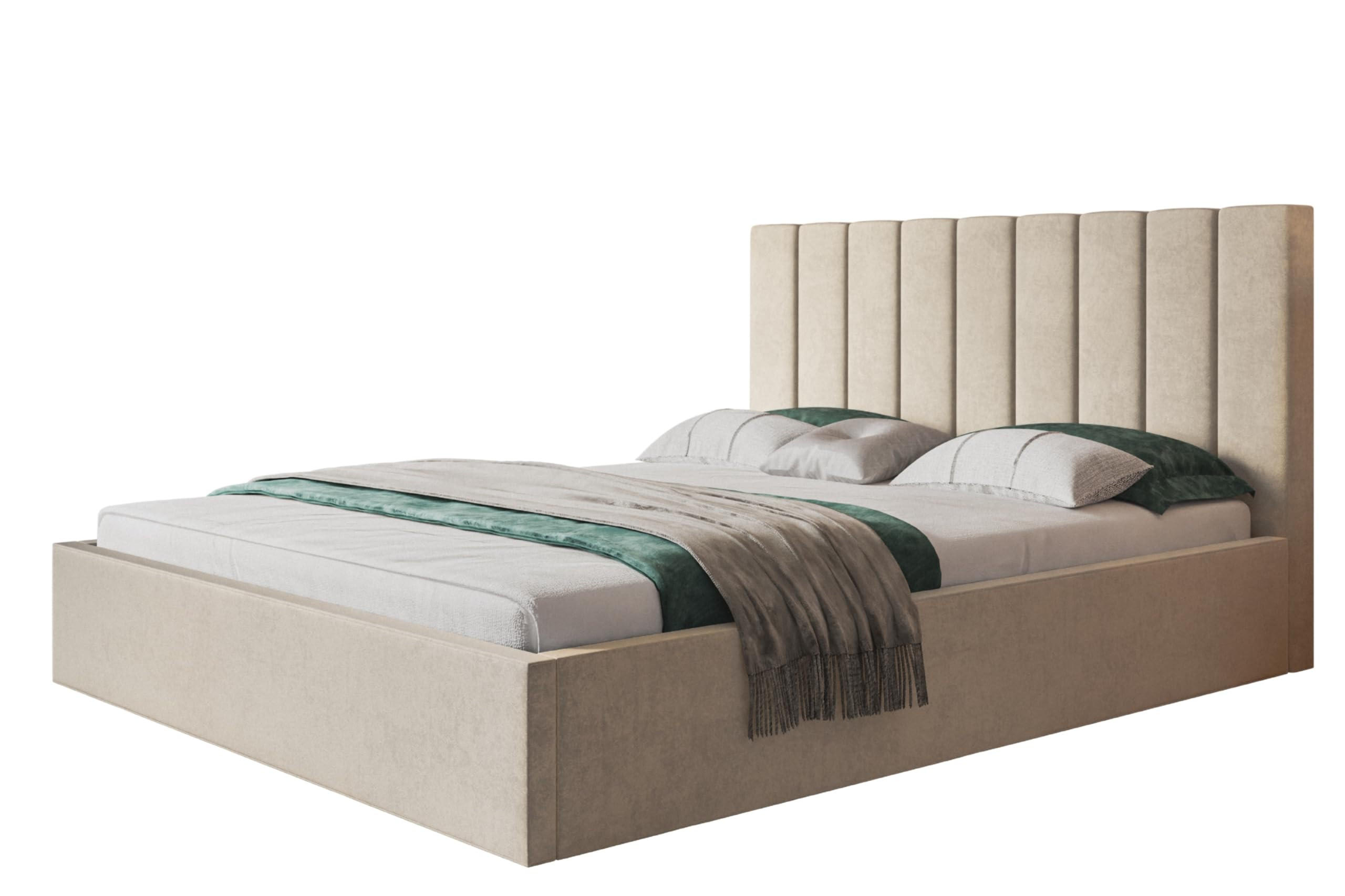 BETT 200x200 - Polsterbett mit Bettkasten und Metallrahmen - Modern Betten - Weicher Jasminstoff - Kollektion Sapporo - Beige - Beige, Holz/Textil (200/200cm) - Alpi-Möbel