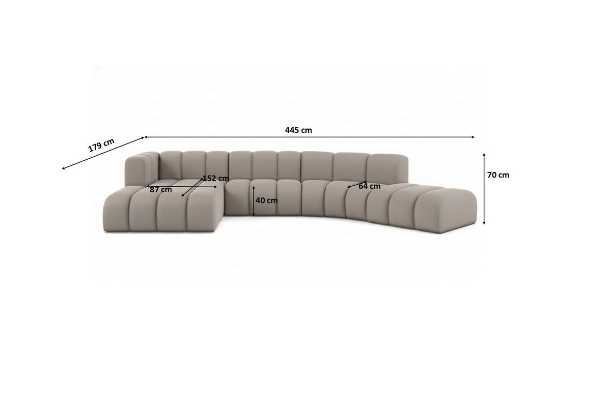 ECKSOFA L-Form GRAND Round, Stoff Salvador, Grau, Links - Grau, Holz (445/179cm) - Kaiser Möbel
