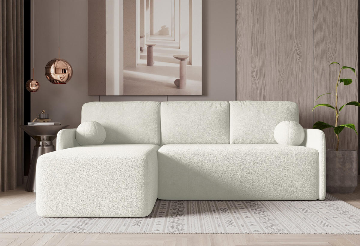 ECKSOFA Bloom Creme Bouclé - Creme, Textil (212/142cm) - Selsey