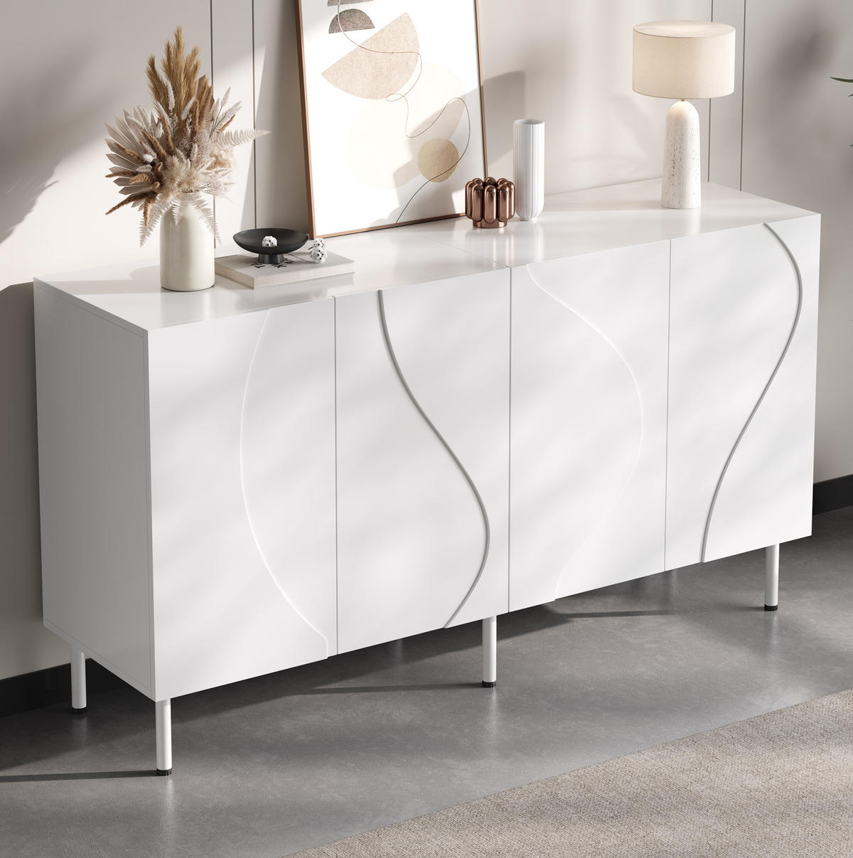 SIDEBOARD 140/40/77,5 cm Weiß aus MDF und PB mit Push-to-Open - Weiß, Holzwerkstoff (140/77.5/40cm) - OKWISH
