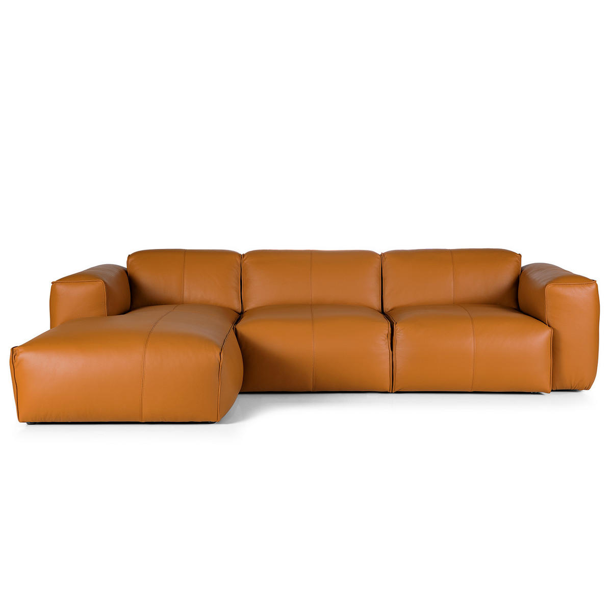 3-SITZER ECKSOFA mit Longchair - Cognac/Schwarz, Leder/Kunststoff (284/173cm) - home24