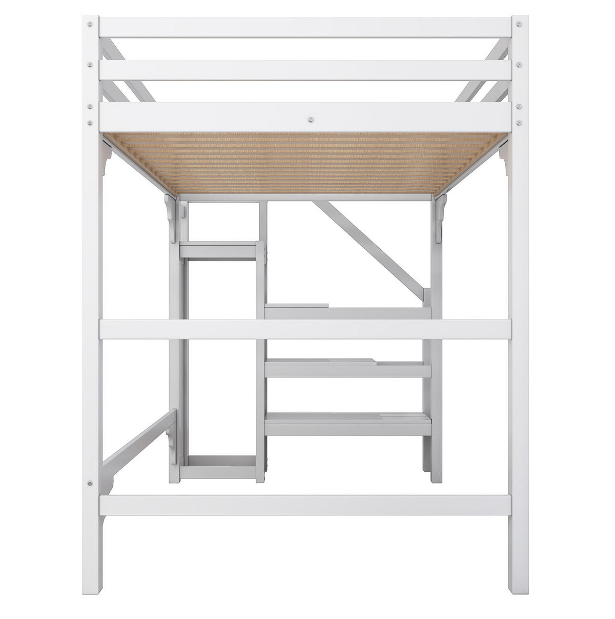 HOCHBETT 140/200 cm in Weiß – mit Stufentreppe, Kleiderschrank und Lattenrost - Weiß, Holz (140/200cm) - BEAOK