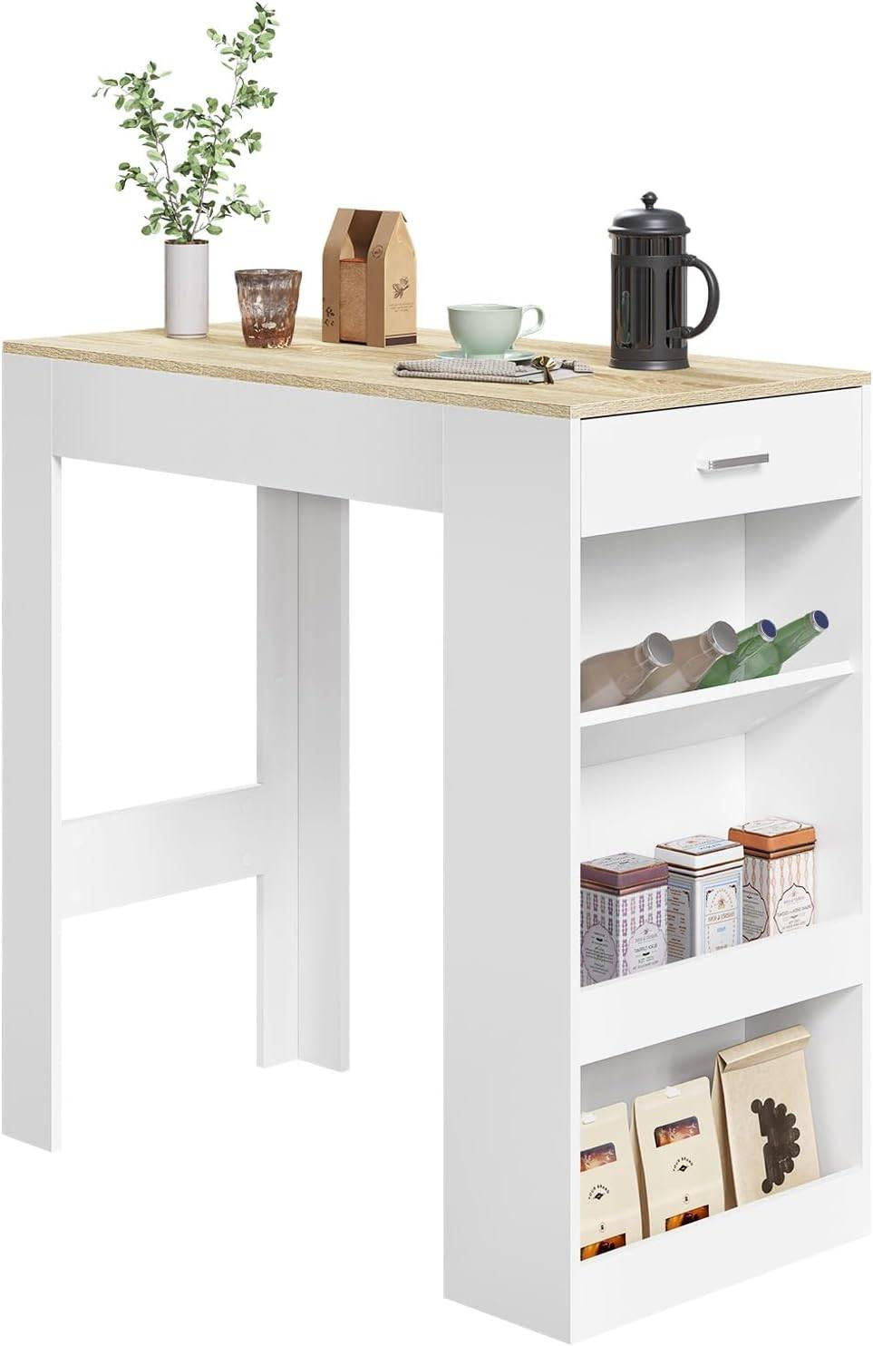 BARTISCH, Küchentisch mit Weinregal,100 x 50 x 100 cm - Hellbraun/Weiß, Holzwerkstoff (50/100/100cm) - Woltu