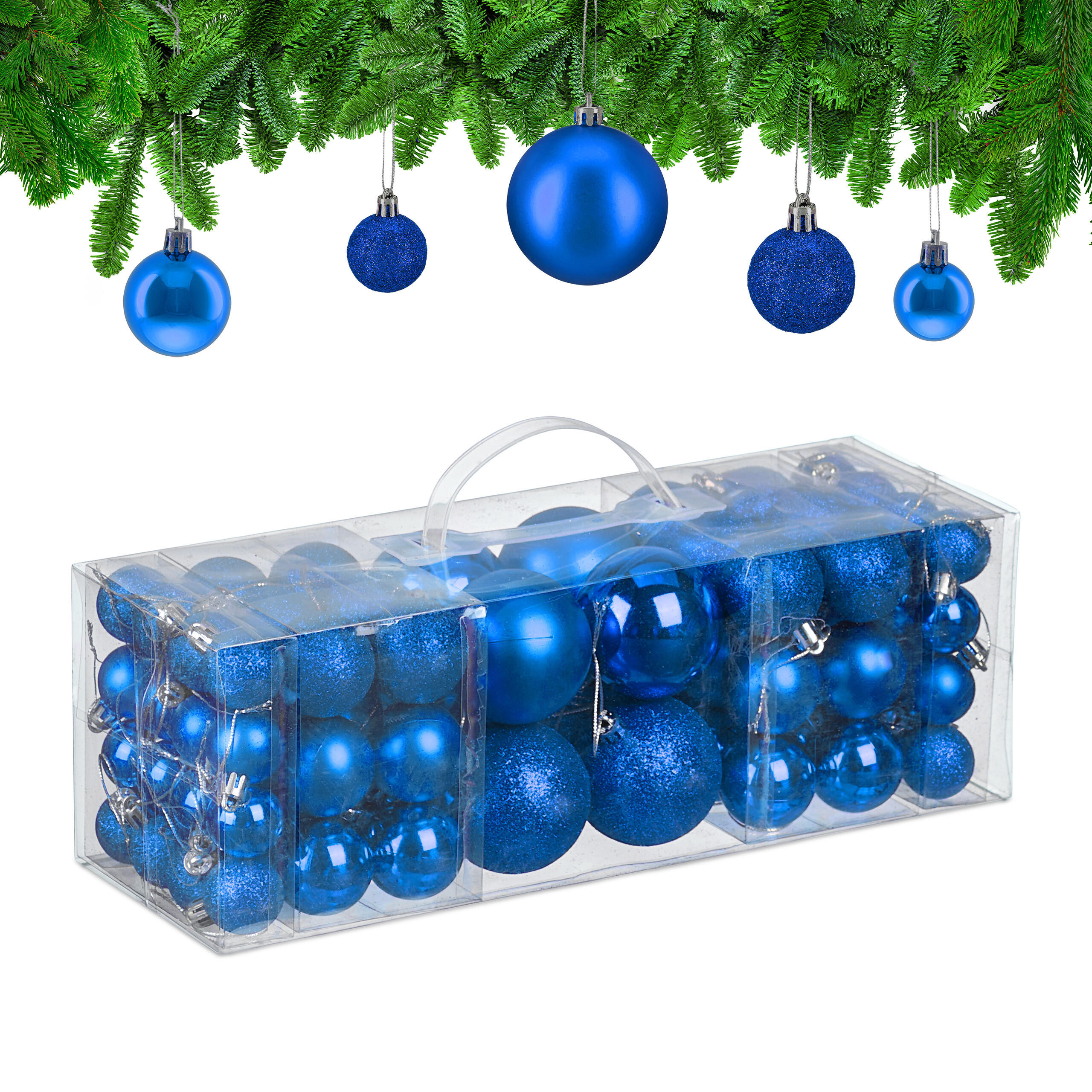 76XWEIHNACHTSKUGELN - Blau, Kunststoff (6/7/6cm) - Relaxdays