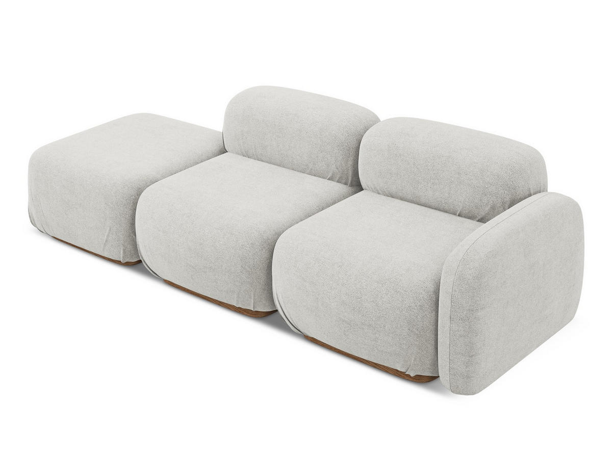 3-SITZER SOFA Links Bouclé Stoff Grau - Silberfarben/Braun, Holz/Textil (258/73/95cm) - Makamii