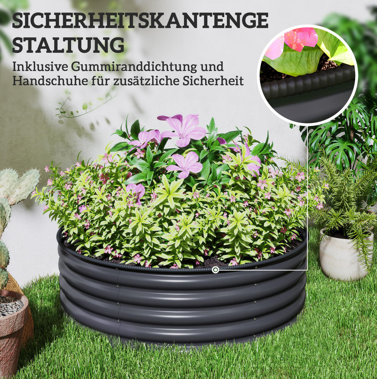 BLUMENKASTEN aus Stahl Ø120x43 cm in Dunkelgrau mit offener Basis - Dunkelgrau, Metall (120/43/120cm) - Modfu