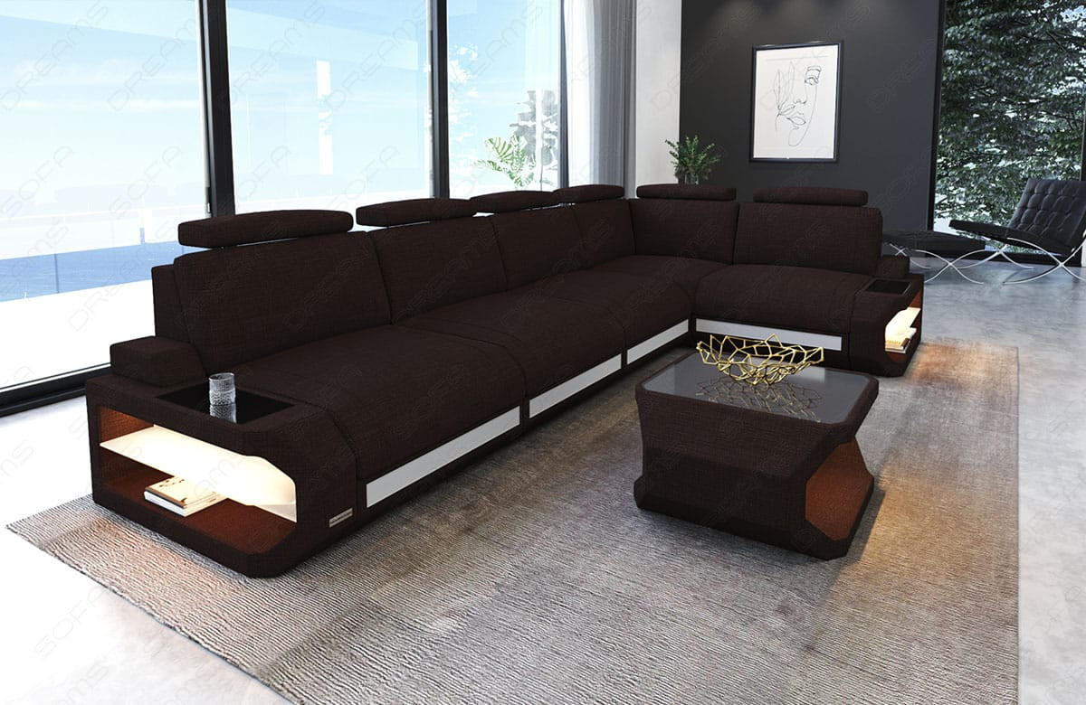 ECKSOFA Siena Graubraun Weiß Strukturstoff - Grau, Kunststoff (347/197cm)