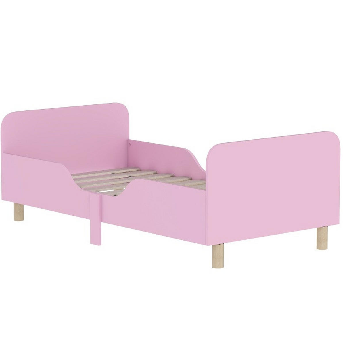 KINDERBETT 143/74 cm rosa aus Holz mit Rausfallschutz - Pink, Holzwerkstoff (74/143cm) - OKWISH