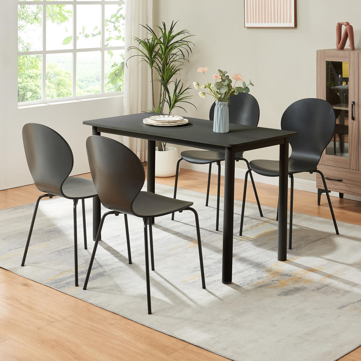 ESSZIMMERSTUHL-SET 4 TLG. Etne - Chromfarben/Schwarz, Holz/Metall (48/85/50cm) - [en.casa]