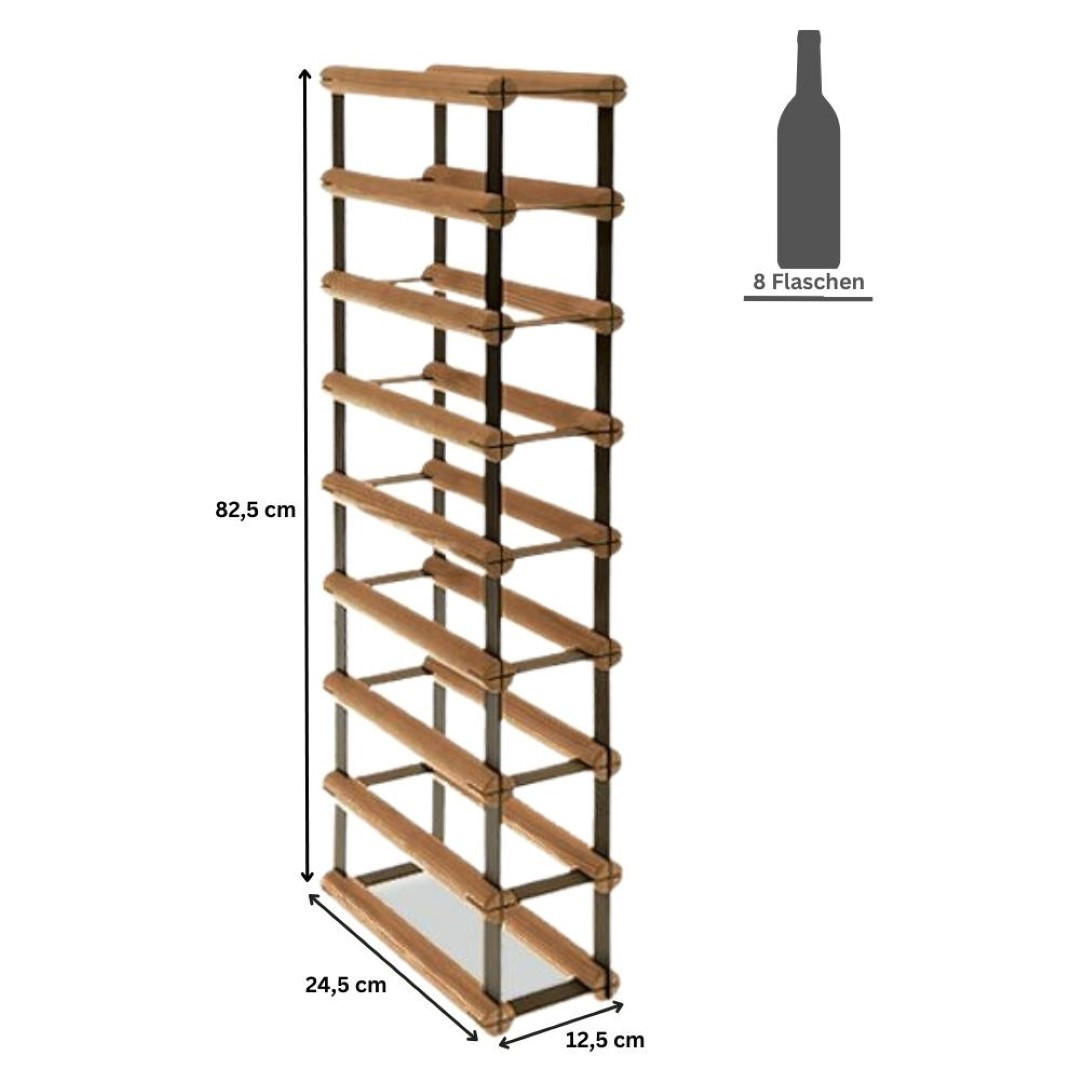 WEINREGAL Vinotega Mod Metal 82,5x12,5x24,5 cm 1x8 Flaschen Massives Kiefernholz Braun Geölt - Braun, Holz (12.5/82.5/24.5cm) - PROREGAL
