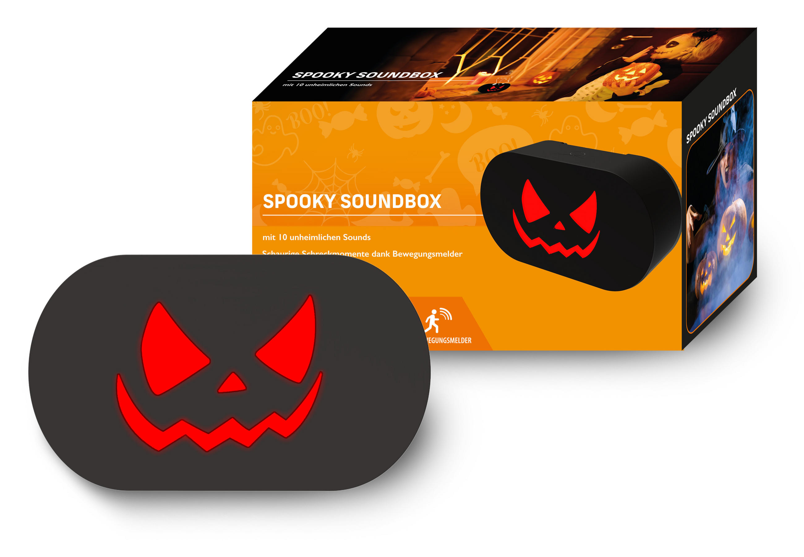 HALLOWEEN-SOUNDBOX - gruselige Geräusche mit roten LEDs und Bewegungsmelder, Akku wiederaufladbar, ideal für Partys - Weiß, Kunststoff (4.6/13.6/8cm) - Northpoint