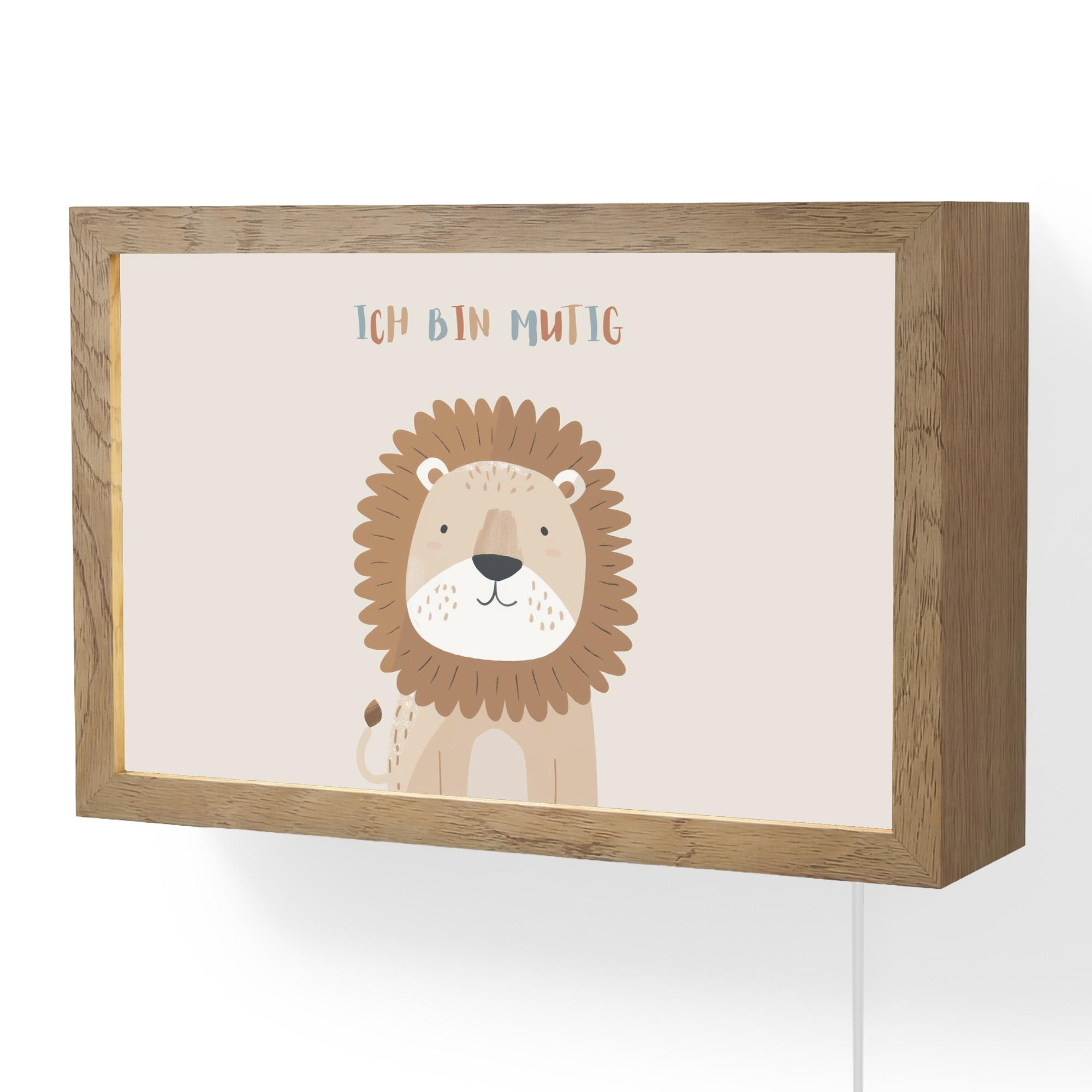 WANDLEUCHTE Löwe - Beige - Tier - Mutig - Zitat 30x20 cm - Beige, Holzwerkstoff (30/20/8cm) - OnlyWow