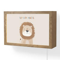 WANDLEUCHTE Löwe - Beige - Tier - Mutig - Zitat 30x20 cm - Beige, Holzwerkstoff (30/20/8cm) - OnlyWow