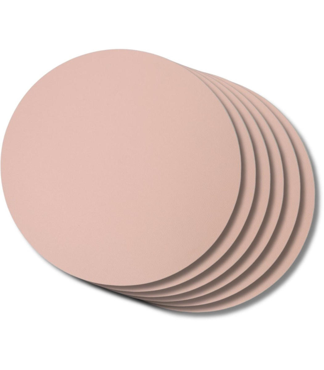 TISCHSET s - Doppelseitig - Veganes Leder - Grau / Rosa ø 38 cm - 6 Stück - Pink, Kunststoff (38cm) - Cookinglife