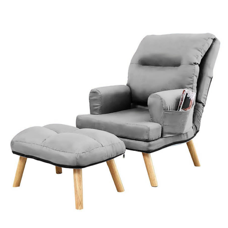 SESSEL Memo mit Fußhocker Rückenlehne 5-stufig einstellbar, grau - Hellgrau, Kunststoff (107/95/66cm) - Margaret Hadas24