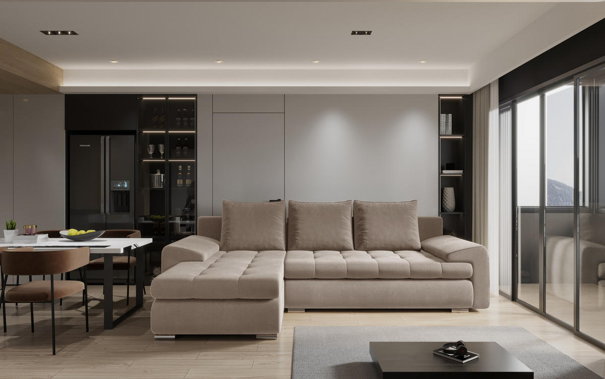 ECKSOFA TOMI Castel Beige Links - Beige, Holz (150/237cm) - Kaiser Möbel
