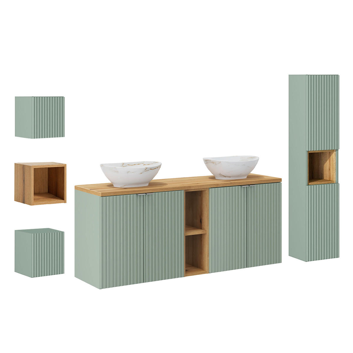 DOPPELWASCHTISCH 140.4cm Jade Grün und Holz - Grün, Holzwerkstoff (140.4/59.5/40cm) - Petits-meubles