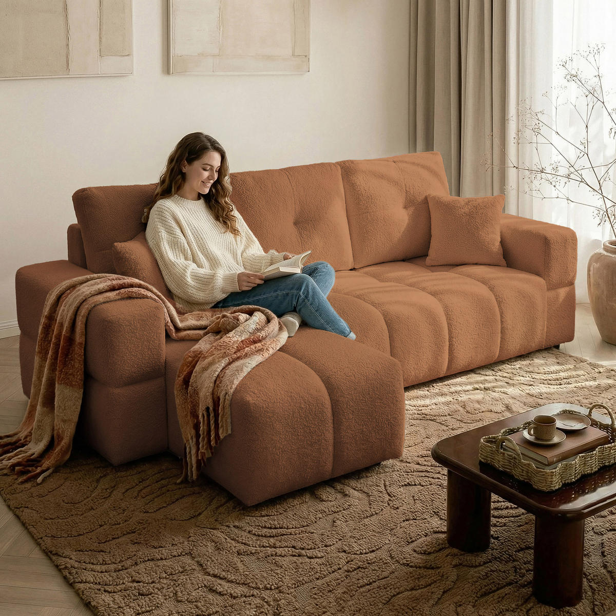 ECKSOFA BUENO mit Schlaffunktion und Bettkasten Orange - Orange, Kunststoff/Textil (250/148cm) - Idohome