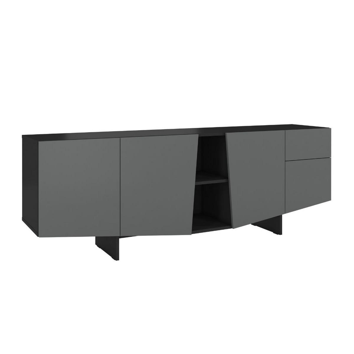 SIDEBOARD Wing, Asymmetrische Fronten, 200 cm, Schwarz und Grau - Schwarz/Grau, Holzwerkstoff (200.2/70/41.8cm) - Skandica
