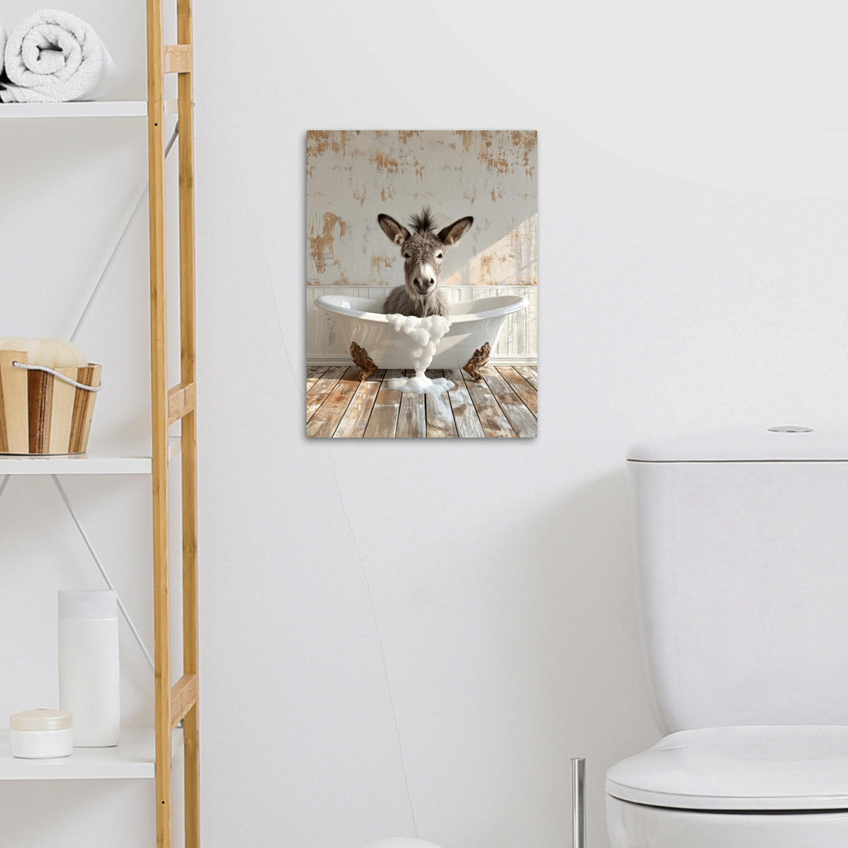 LEINWANDBILD Esel - Tiere - Badewanne - Schaumstoff 30x40 cm - Weiß, Textil (30/40cm) - MuchoWow