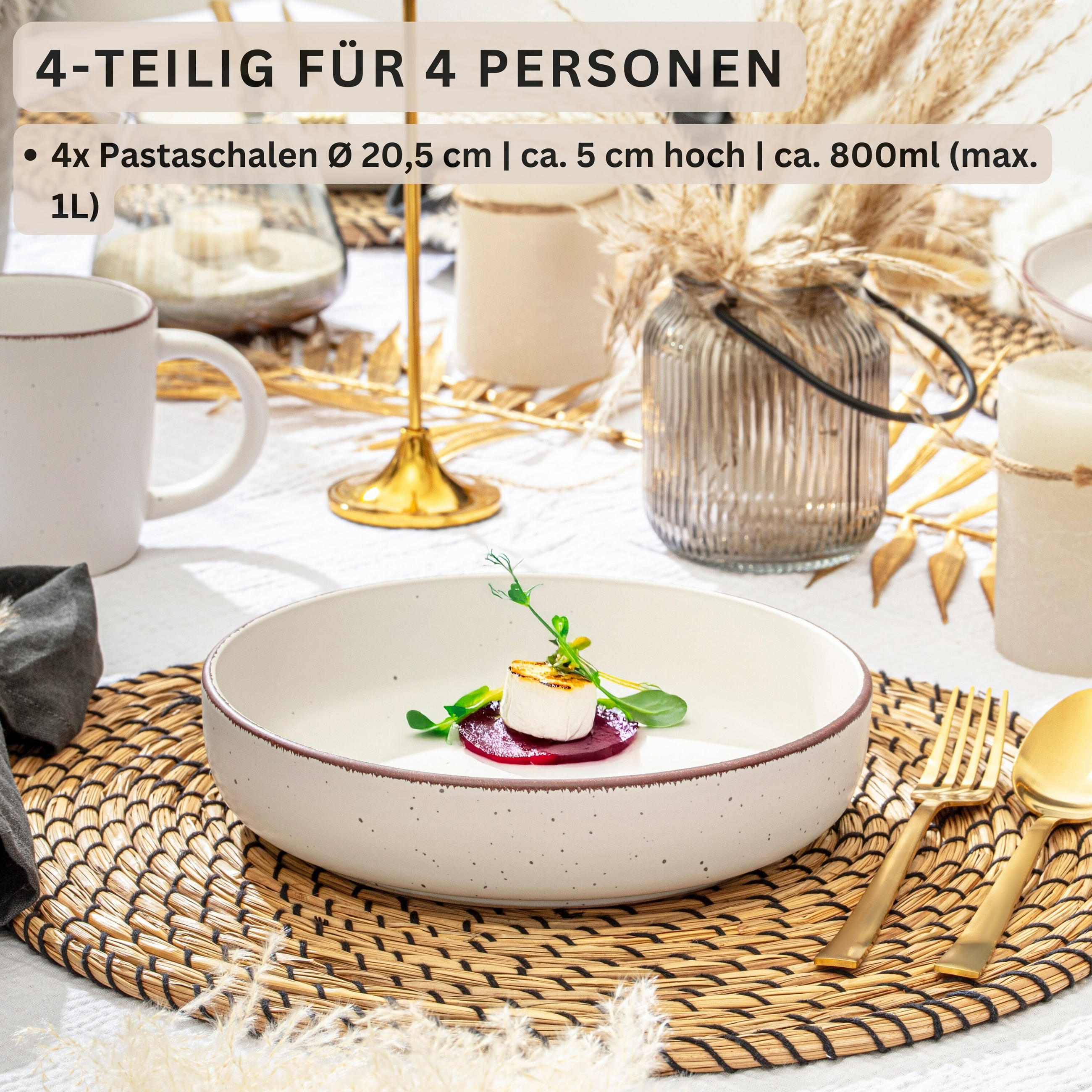 PASTASCHALEN BOMBAY ERDFARBEN - 4 teilig aus Steingut - Creme/Braun, Stein (20.5cm) - Sänger