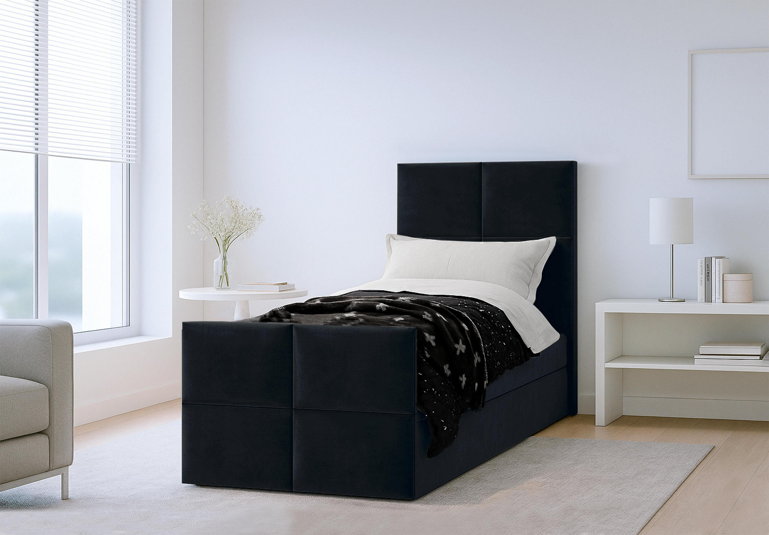 BOXBETT ALEYNA 90x200 cm mit Bettkasten und Matratze - Schwarz - Schwarz, Holz/Holzwerkstoff (90/200cm) - AX Living