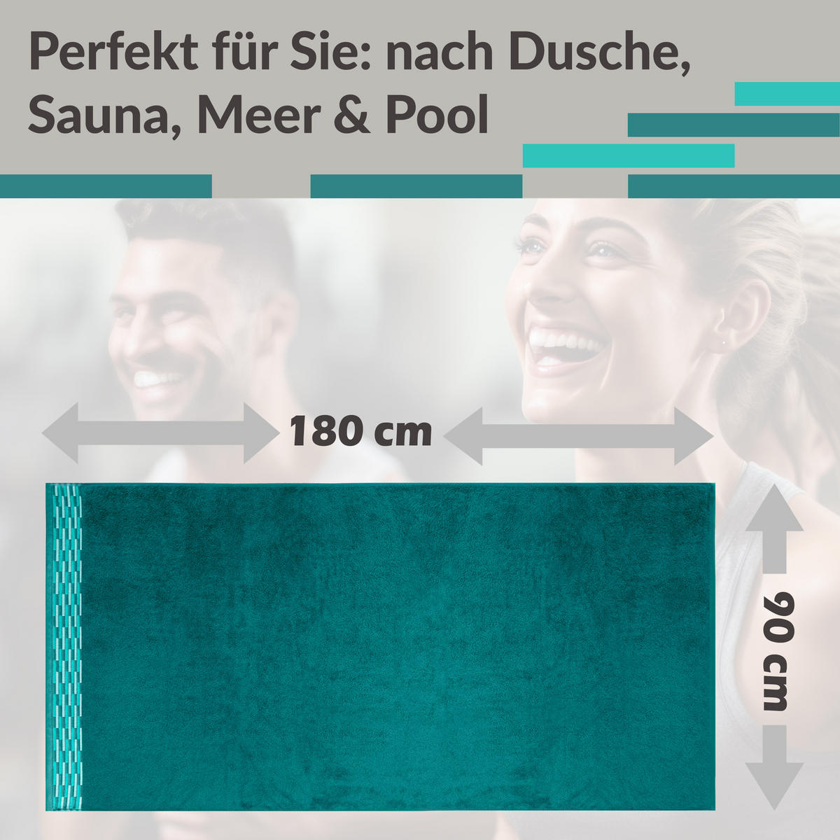 BADETUCH extra groß Lugano Opal Grün 90x180 cm - Opal, Textil (90/180cm) - Lashuma