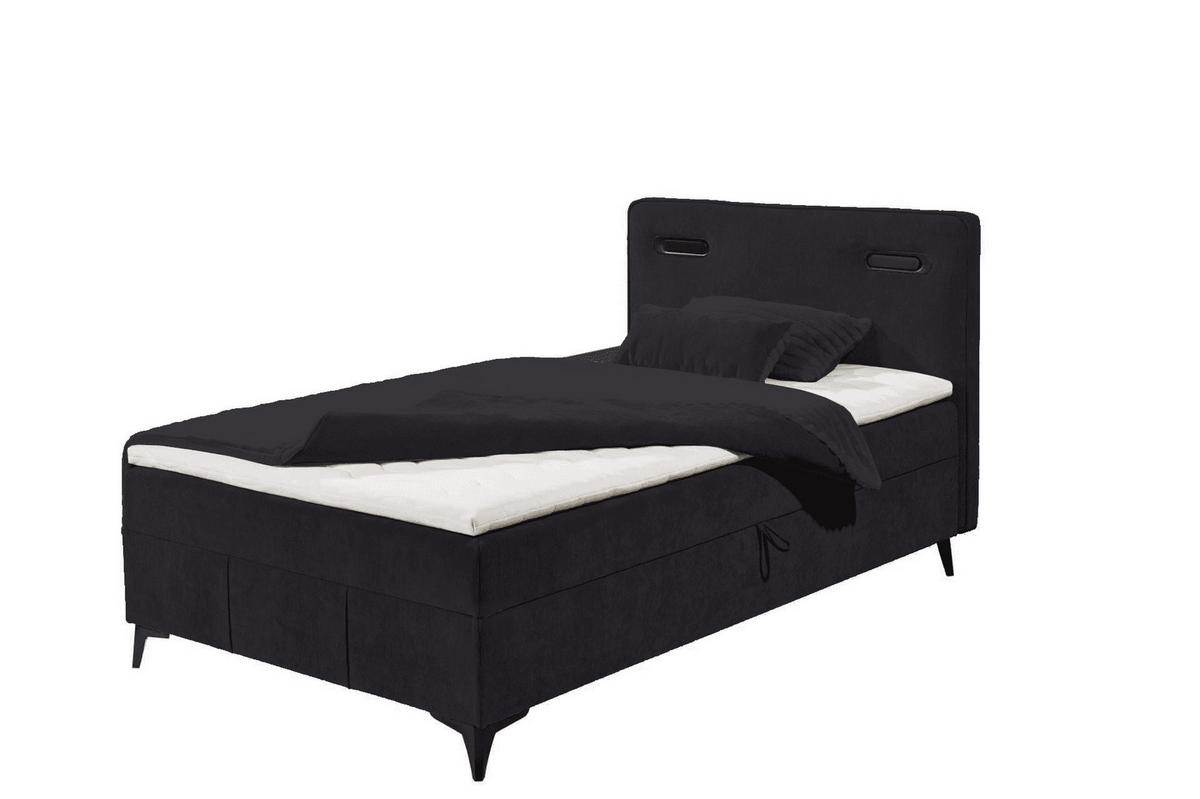 BOXBETT 120x200 inkl. Topper, Bettkasten und LED-Beleuchtung - Schwarz, Holz/Holzwerkstoff (120/200cm) - ed exciting design