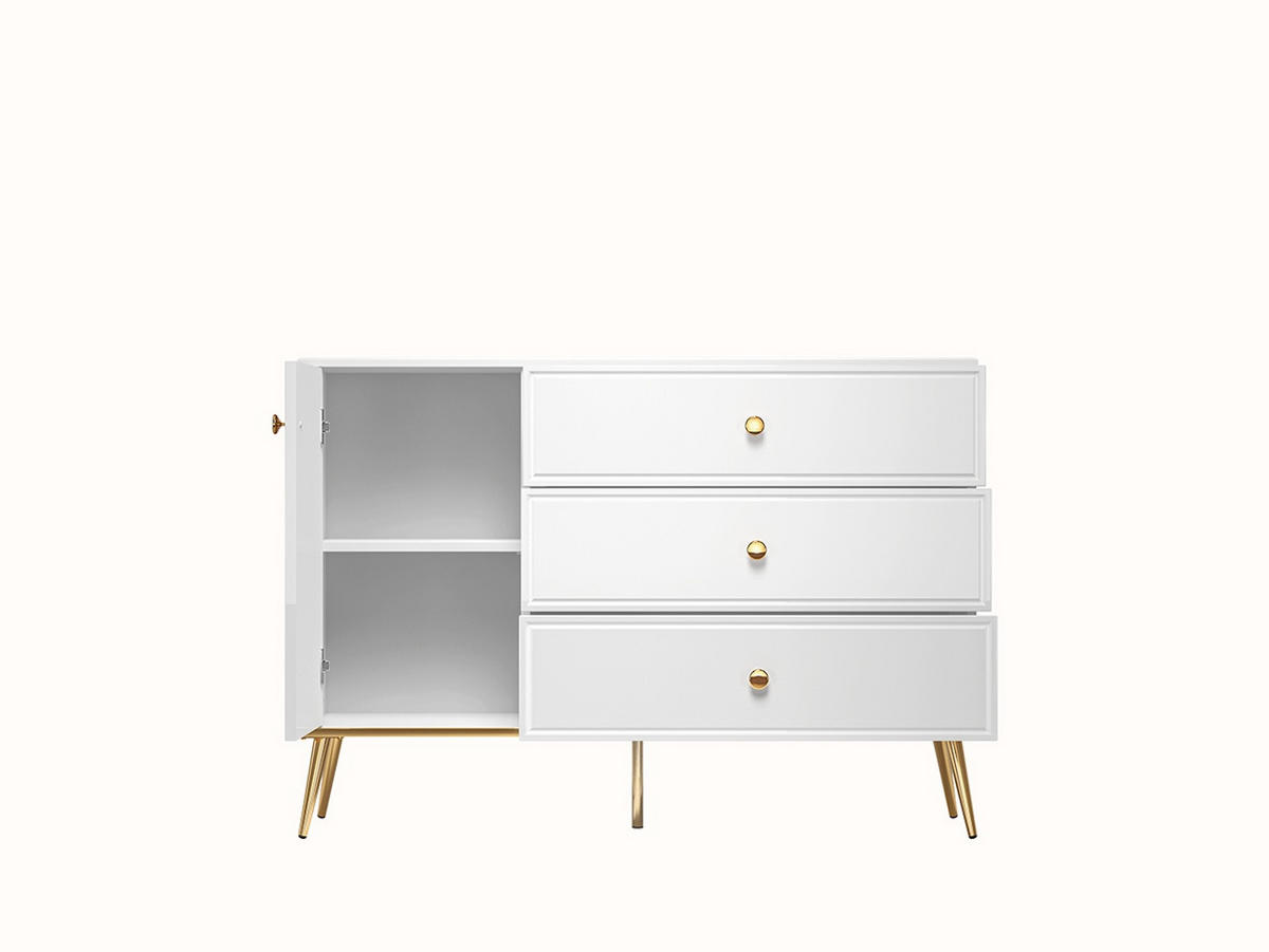 WOHNZIMMER-SET Goldin 5-teilig - Weiß Hochglanz/Weiß, Holz/Holzwerkstoff (427/190/53cm) - Feldmann-Wohnen