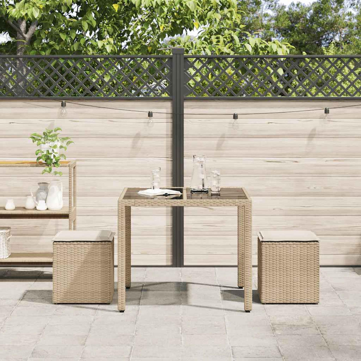 GARTENHOCKER Mit Kissen 2 Stk. Beige 40/40/43 Cm Poly Rattan - Creme, Kunststoff (40/43/40cm) - vidaXL