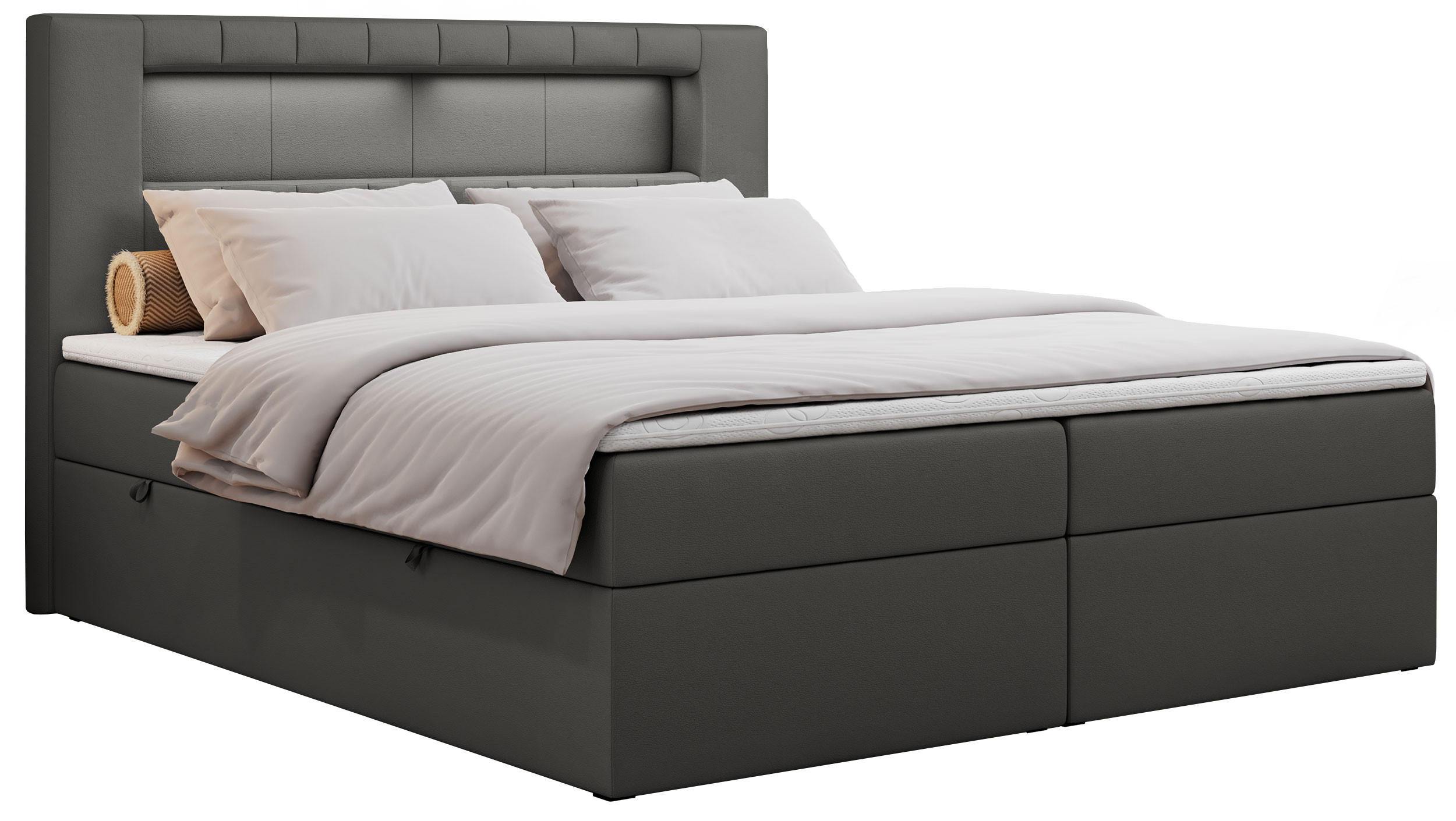 BOXBETT GOLD-5 LED 120/200 Dunkelgrau Kunstleder - H3 - Dunkelgrau, Holz/Textil (120/200cm) - MKS