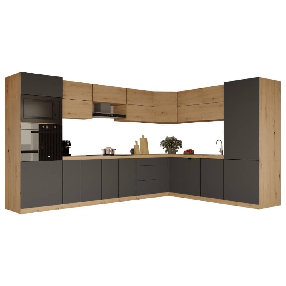 WINKELKÜCHE 360cm x 260cm- Langen KL11-M360 - in Grau/Artisan Eiche - Eiche Artisan/Grau, Holz (620/212/58cm)