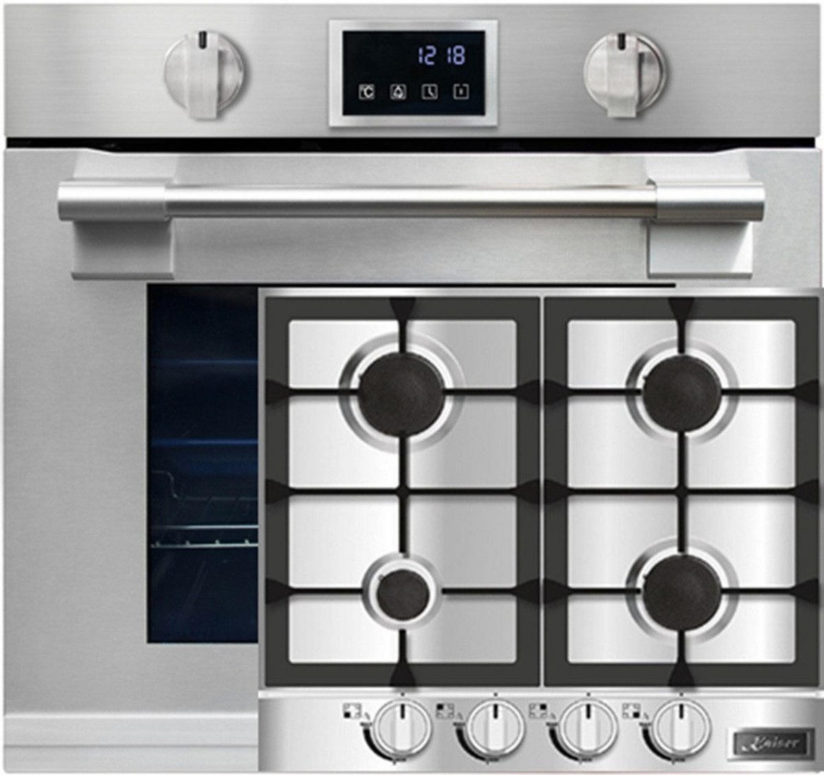 BACKOFEN-SET Einbau-Backofen 60 cm EH 6339+KG 6357 Gas-Kochfeld 60 cm - Silberfarben, Metall (59.4/59.4/57.5cm) - Kaiser Küchengeräte