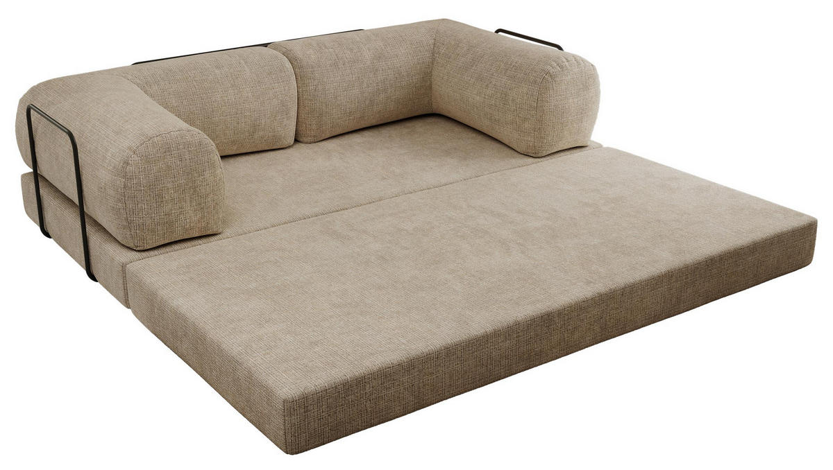 TROJMIESTNA POHOVKA ORSETTO - Béžová Hrubo tkaná ženilka - čierna/béžová, kov/textil (200/70/100cm) - MKS